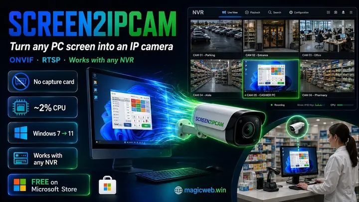Stream any computer screen to an NVR or VMS over ONVIF / RTSP