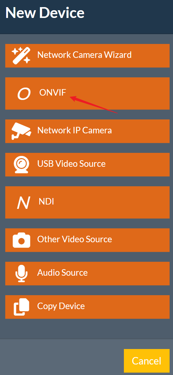 اختار ONVIF مش Network IP Camera