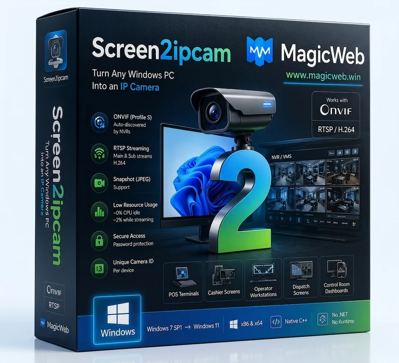 Screen2ipcam retail box — turn any Windows PC into an ONVIF / RTSP IP camera