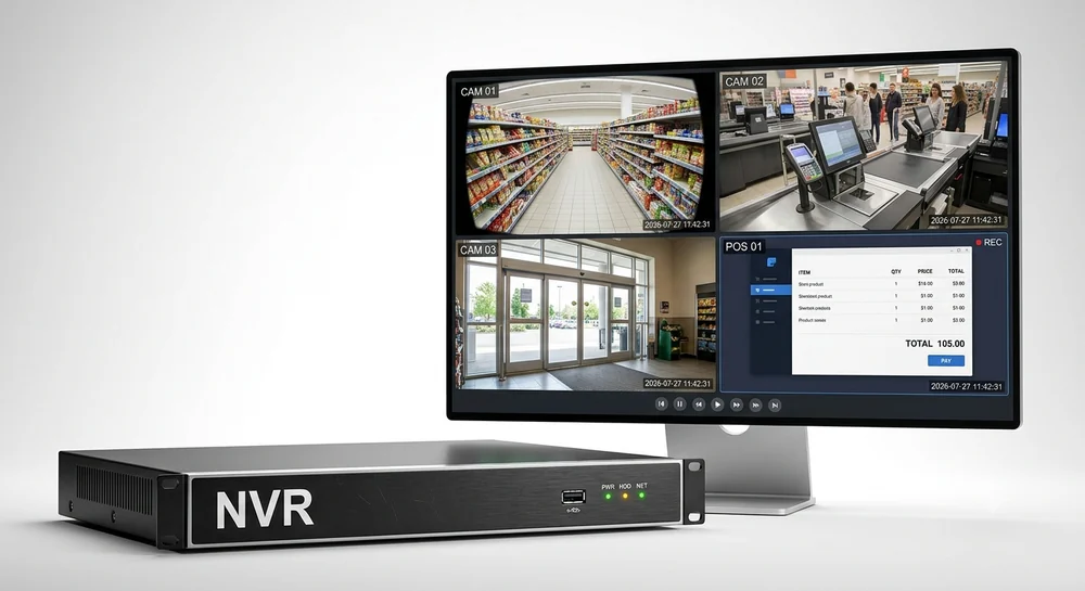 Cashier screen recorded inside the shop NVR next to the camera channels
