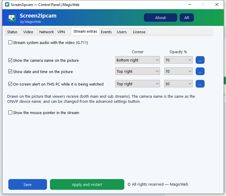 The mouse pointer switch, in Stream extras.
