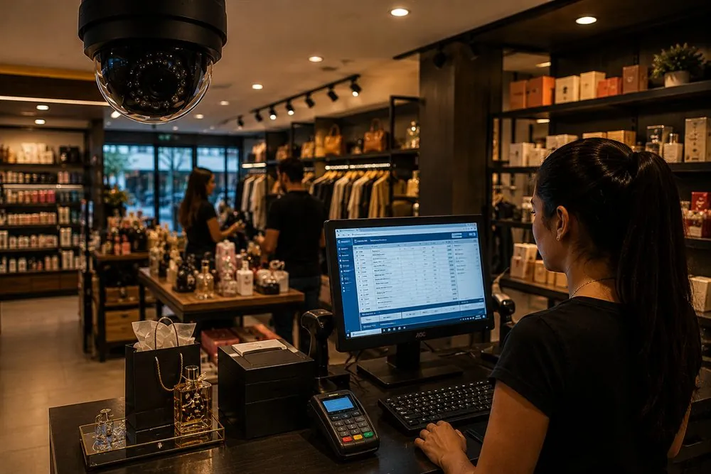 A Windows screen recorded next to the security camera: Retail stores and boutiques